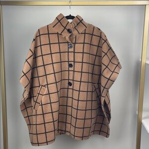 Lemoda Tan Plaid Button-Up Cape Woman One size